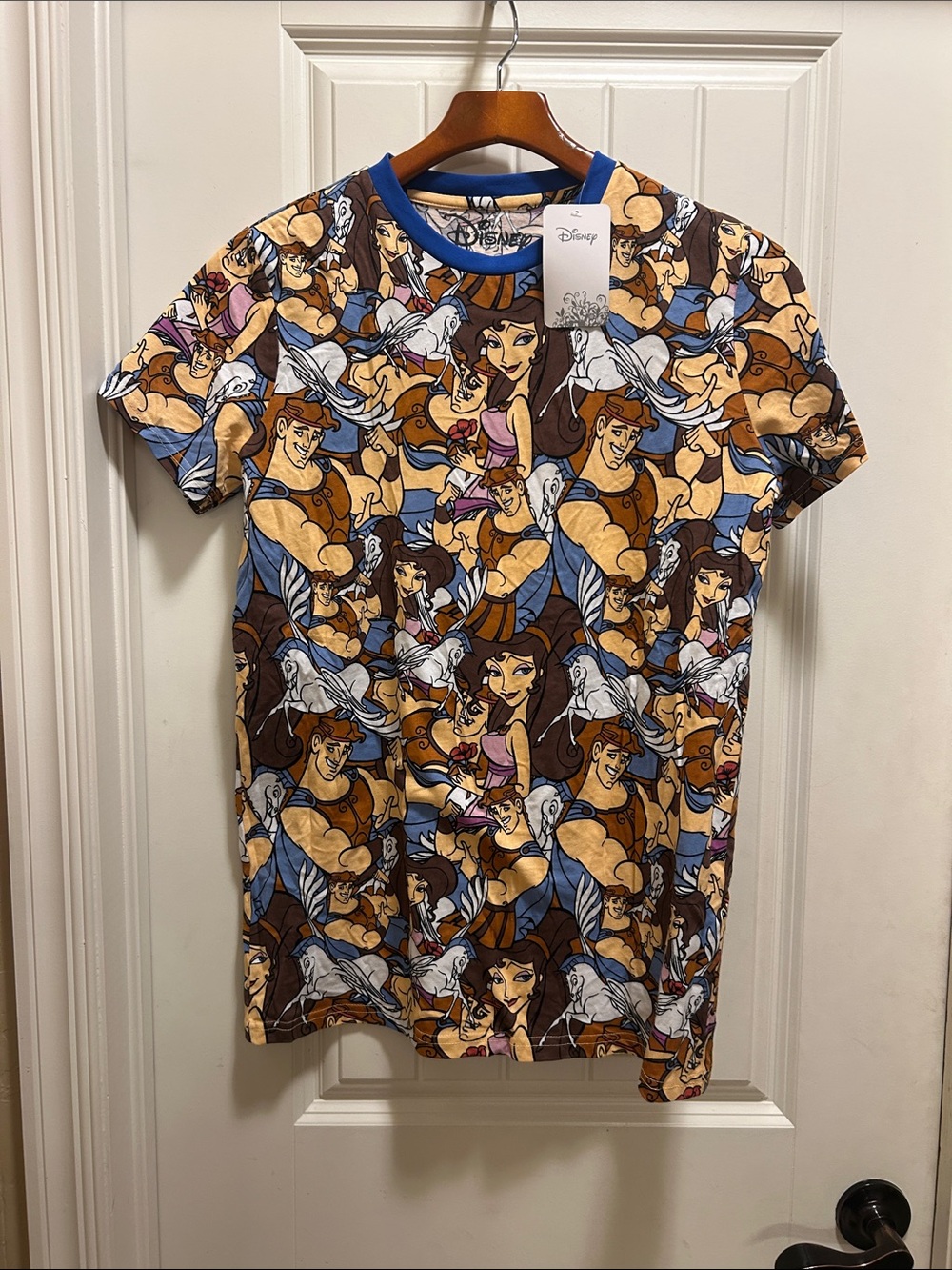 NWT Disney Hercules All-Over Character Tee in Blue & Brown